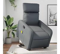 WHOPBXGAD Electric Lift Recliner Chair with Massage for Elderly, Power Rise Assist, 6 Point Vibration, Manual Recline to 135°, Grey PU Leather, Comfortable Home Office Seat, Max Load 110kg