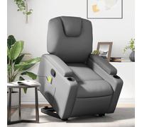WHOPBXGAD Electric Lift Recliner Chair with Massage for Elderly, Power Standing Assist, 6 Point Vibration, Manual Tilt to 135°, Grey PU Leather Reclining Chair for Living Room Bedroom, Max Load 110kg