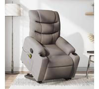 WHOPBXGAD Electric Lift Recliner Chair with Massage for Elderly, Power Standing Assist, 6 Point Vibration, Manual Recline to 135°, Taupe Fabric, Max Load 110kg, Perfect for Living Room and Bedroom