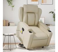 WHOPBXGAD Electric Lift Recliner Chair with Massage for Elderly, Power Standing Assist, Manual Recline to 135°, 6-Point Vibration, Cream Faux Leather, Max Load 110kg, Home Living Room Comfort Seat