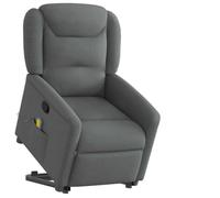 WHOPBXGAD Electric Lift Recliner Chair with Massage for Elderly, Power Standing Assist, Manual Recline to 135°, 6 Point Vibration, USB Powered, Cup Holders, Dark Grey Fabric, Max Load 110kg
