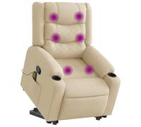 WHOPBXGAD Electric Lift Recliner Chair with Massage for Elderly, Power Standing Assist, Manual Tilt 135°, 6 Point Vibration, Cream Fabric, Comfortable Home Office Reclining Chair, Max Load 110kg