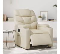 WHOPBXGAD Electric Recliner Chair with Power Lift and Massage, Cream Faux Leather Adjustable Lounge Chair for Living Room, Home Theater, 135° Tilt, Cup Holders, Side Pocket, Supports 110 kg