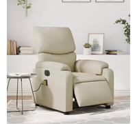 WHOPBXGAD Electric Recliner Massage Chair with 6-Point Vibration, Cream Faux Leather Adjustable Relaxation Sofa for Living Room and Bedroom, USB Powered with Remote Control, Max Load 110kg