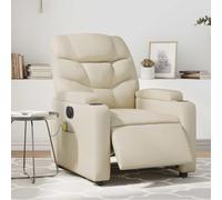 WHOPBXGAD Electric Recliner Massage Chair with Vibration, Cream Faux Leather Adjustable Lounge Chair for Living Room and Bedroom, Comfortable Home Office Seat with Cup Holders, Supports 110kg