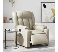 WHOPBXGAD Electric Recliner Massage Chair with Vibration, Cream Faux Leather Adjustable Lounge Chair for Living Room Bedroom, 6-Point Massage, USB Powered, 135° Recline, Supports 110kg