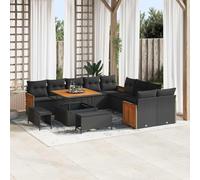 WHOPBXGAD Ensemble Canapé Jardin Modulaire 17 Pièces Noir Polyrotin avec Coussins, Salon Exterieur Confortable pour Terrasse et Jardin, Mobilier Durable avec Table et Poufs