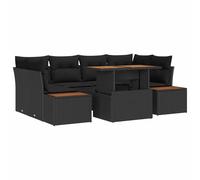 WHOPBXGAD Ensemble de Jardin 9 Pièces Noir Marron Modulaire en Polyrotin Résistant aux UV avec Table en Acacia Massif pour Terrasse et Espace Extérieur, Salon de Jardin Contemporain et Durable