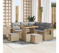 WHOPBXGAD Ensemble de Salon de Jardin Modulaire 9 Pièces en Polyrotin Beige Gris, Canapé d'angle avec Table et Poufs pour Terrasse, Jardin, Extérieur Durable et Confortable