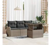 WHOPBXGAD Ensemble Salon de Jardin 5 Pièces Modulaire Gris en Polyrotin Résistant aux UV avec Table en Verre Trempé pour Terrasse et Balcon, Canapé d'Extérieur Confortable