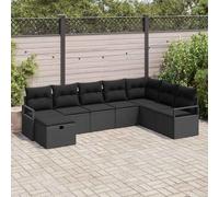 WHOPBXGAD Ensemble Salon de Jardin 8 Places en Polyrotin Noir Modulaire avec Coussins, Canapé d'angle et Pouf pour Terrasse, Jardin, Patio | Durable et Résistant aux Intempéries