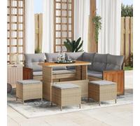 WHOPBXGAD Ensemble Salon de Jardin 9 Pièces Canapé d'angle Modulaire en Polyrotin Gris Clair et Beige avec Table et Poufs pour Terrasse Balcon Jardin Extérieur