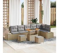 WHOPBXGAD Ensemble Salon de Jardin 9 Pièces en Polyrotin Beige avec Table et Poufs Modulable, Canapé d'Extérieur Confortable Résistant aux UV pour Terrasse, Jardin, Piscine