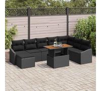 WHOPBXGAD Ensemble Salon de Jardin 9 Pièces Modulaire en Polyrotin Noir Marron avec Coussins et Rangement, Table Pouf, pour Terrasse Balcon Jardin Extérieur Durable et Confortable