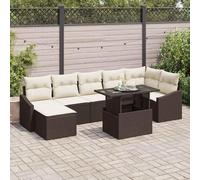 WHOPBXGAD Ensemble Salon de Jardin Modulaire 8 Pièces avec Coussins Marron Crème, Canapé d'angle, Table et Pouf, Meuble Extérieur Résistant aux Intempéries pour Terrasse et Jardin