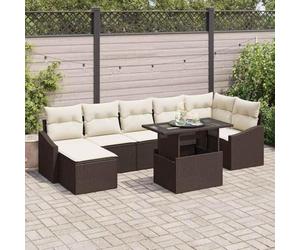 WHOPBXGAD Ensemble Salon de Jardin Modulaire 8 Pièces avec Coussins Marron Crème, Canapé d'angle, Table et Pouf, Meuble Extérieur Résistant aux Intempéries pour Terrasse et Jardin