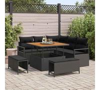 WHOPBXGAD Ensemble Salon de Jardin Modulaire 8 Pièces Noir avec Coussins, Canapé d'angle, Table et Poufs en Polyrotin Résistant pour Terrasse, Balcon, Jardin