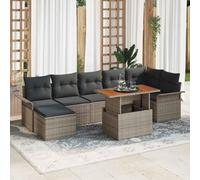 WHOPBXGAD Ensemble Salon de Jardin Modulaire 8 Places Gris avec Coussins, Canapé d'angle, Table Réglable et Pouf, en Polyrotin Résistant aux UV pour Terrasse et Jardin