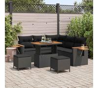 WHOPBXGAD Ensemble Salon de Jardin Modulaire 9 Pièces Noir en Polyrotin Résistant avec Coussins, Canapé d'angle, Table et Poufs pour Terrasse, Balcon, Extérieur