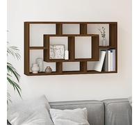 WHOPBXGAD Étagère Murale 8 Cases en Bois Chêne Brun, Étagère Flottante de Salon pour Livres et Déco, Meuble de Rangement avec Système Invisible, Supporte 50 kg, 85x47.5x16 cm