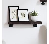 WHOPBXGAD Étagère Murale en Chêne Massif Traité 40x10x4 cm, Bord Vif, Marron Foncé, Étagère de Rangement Rustique pour Salle de Bain, Bureau, Cuisine, Support Mural Solide Charge 20 kg