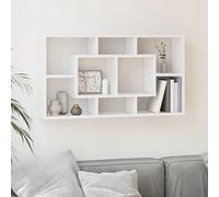 WHOPBXGAD Étagère Murale Moderne 8 Cases Blanc Brillant - Étagère Flottante pour Salon et Bureau, Design Invisible, Bois Ingénierie Durable, Idéale pour Livres, Décoration et Plantes, Charge Max 50kg