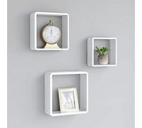 WHOPBXGAD Étagères murales Design Cube 3 pièces Blanc MDF pour Salon Chambre, étagères d'angle décoratives avec Montage Invisible, Support Livres Plantes décorations, Ensemble modulaire Mural