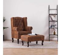 WHOPBXGAD Fauteuil Chesterfield avec Repose-Pieds intégré en Similicuir Daim Marron, Canapé d'angle Salon Luxueux et Confortable pour Séjour Bureau, Design Tuffeté et Clouté, Cadre Bois Solide