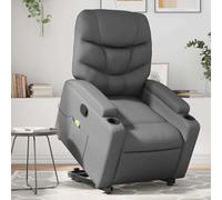 WHOPBXGAD Fauteuil Inclinable de Massage Electrique avec Fonction Levage, Fauteuil Relax pour Personnes Agées et Maison, Siège Confortable en Similicuir Gris, 6 Points de Vibration, Capacité 110kg