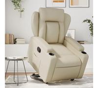 WHOPBXGAD Fauteuil Inclinable Electrique avec Fonction Levage, Fauteuil Relax pour Personnes Agées et Convalescence, Siège Similicuir Crème Réglable Manuellement, Cadre Solide, Capacité 110kg