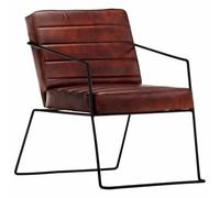WHOPBXGAD Genuine Leather Accent Chair, Dark Brown Modern Lounge for Living Room, Comfortable Reading Chair with Soft Padded Seat and Arms, Sturdy Powder Coated Steel Frame, Easy Assembly