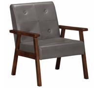 WHOPBXGAD Genuine Leather Accent Chair, Grey Button Tufted Lounge with Solid Wood Frame for Living Room, Office, Bedroom, Comfortable Reading Chair with High Weight Capacity