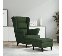WHOPBXGAD Green Velvet Wing Chair with Ottoman, High Back Lounge for Living Room, Modern Accent Armchair with Stool, Comfortable Reading Chair, Dark Green Fabric Upholstery, Sturdy Wooden Frame