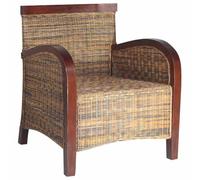 WHOPBXGAD Hand Woven Rattan Chair, Solid Mango Wood Frame with Cushions, Tropical Style Accent Armchair for Living Room, Bedroom, Patio Indoor Use, Supports 110 kg