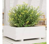 WHOPBXGAD Large White Wooden Planter Box 70x70x26.5 cm for Garden Patio Balcony, Solid Pine Raised Flower Bed with Rustic Charm, Perfect for Vegetables Herbs and Flowers, Easy Assembly