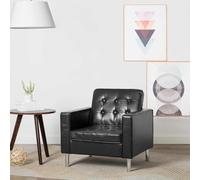 WHOPBXGAD Luxury Black PU Leather Accent Chair, Button Tufted Club with Wide Armrests for Living Room, Office, Bedroom, Comfortable Modern Lounge Chair for Home Decor