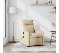 WHOPBXGAD Massage Recliner Chair with 6-Point Vibration, Manual Recline to 135°, Cream Fabric Upholstery, Comfortable Home Office Relaxation Seat for Living Room Bedroom, Max Load 110kg