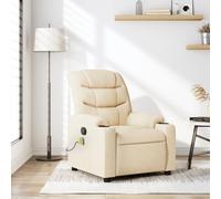 WHOPBXGAD Massage Recliner Chair with Vibration, 6-Point Massage & Manual Recline to 135°, Cream Fabric Upholstery, Comfortable Living Room & Bedroom Armchair for Relaxation, Max Load 110kg
