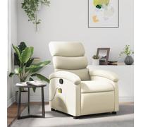 WHOPBXGAD Massage Recliner Chair with Vibration, Manual Recline to 135 Degrees, Cream Faux Leather, 6-Point Massage, USB Powered, Comfortable for Living Room and Bedroom, Max Load 110kg