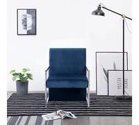 WHOPBXGAD Modern Velvet Accent Chair with Chrome Legs, Blue Lounge Chair for Living Room & Office, Ergonomic Design, Durable Wood Frame, Max Load 110kg, Comfortable Single Seater