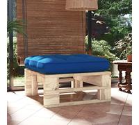 WHOPBXGAD Pouf Palette Jardin en Bois de Pin Imprégné avec Coussin Bleu Royal, Tabouret de Terrasse Résistant aux Intempéries, Table Basse ou Repose-Pieds Modulaire pour Salon Extérieur et Intérieur