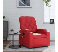 WHOPBXGAD Reclining Massage Chair Red Faux Leather with 6 Vibration Points, Manual Tilt to 135°, Comfortable Home Office Relaxation Seat with Cup Holders, Max Load 110kg