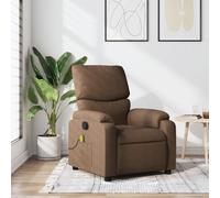 WHOPBXGAD Reclining Massage Chair with Vibration, Manual Tilt to 135°, Brown Fabric Lounge Chair for Living Room and Bedroom, Comfortable with 6-Point Massage & Side Pocket, Supports 110kg
