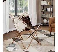 WHOPBXGAD Vintage Butterfly Chair with Genuine Cowhide Leather, Ergonomic Lounge for Living Room and Bedroom, Comfortable Brown and White Accent Chair for Relaxation