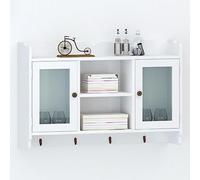 WHOPBXGAD Vitrine Murale Blanche avec Portes en Verre, Étagère de Rangement pour Salon et Entrée, Bibliothèque pour Livres et DVD, Meuble Décoratif en MDF Facile à Installer avec Crochets