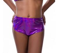 WhOpro Femme Grande Taille Lingerie Pantalon en Cuir Noir Brillant Rave High Dance Golden Silver Short Panty Soft Corsage Lingerie, lilas, XXL