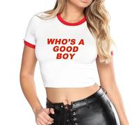 Who's A Good Boy Crop T-Shirt Femmes Y2K Cropped Tops E-Girls Teen Crew Neck Manches Courtes Slim Fit Streetwear