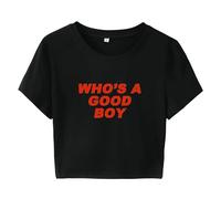 Who's A Good Boy Crop T-Shirt Femmes Y2K Cropped Tops E-Girls Teen Crew Neck Manches Courtes Slim Fit Streetwear