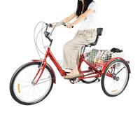 whsiodj Vélo à trois roues pour adulte pliable 7 vitesses Charge 95 kg Cadre en acier 24" Double frein Vélo de courses avec panier Absorption des chocs Vélo de ville mobile pour personnes âgées