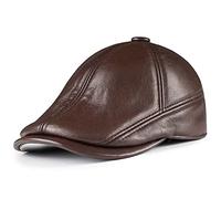 WHSPORT Casquette Plate Béret en Cuir pour Homme Réglable Visiere Casquette avec Protège-Oreilles Gavroche De Lierre À Bec De Canard Cap (Color : Brown, Size : 57-58)